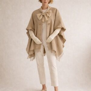 Hand-Loomed Heritage Wool Cape Poncho • Free Size